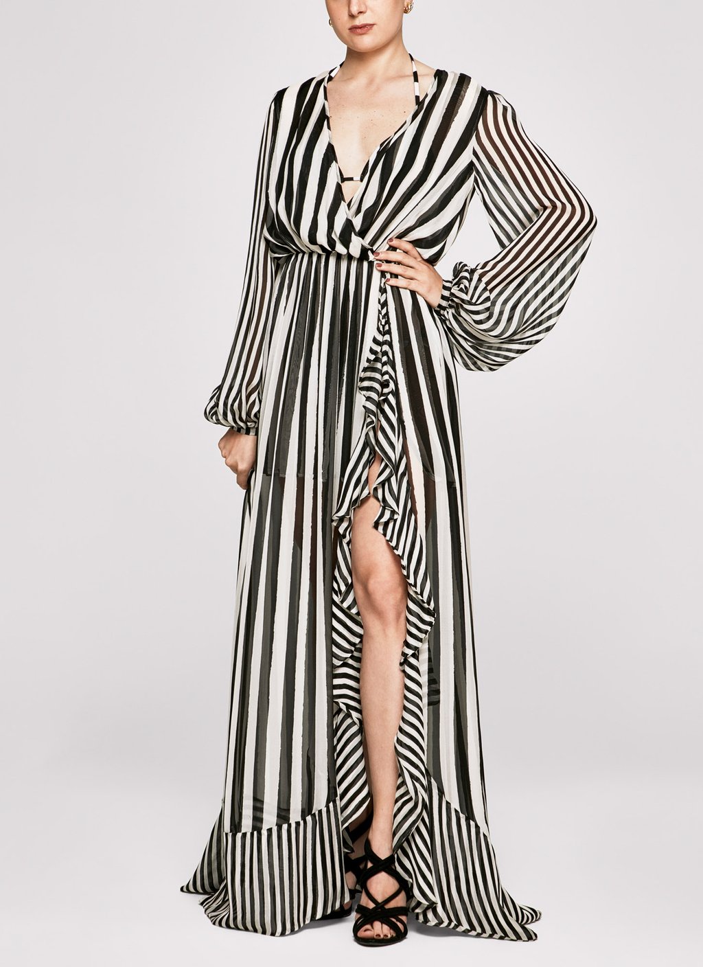 Black & white Stripes Ruffle Gown
